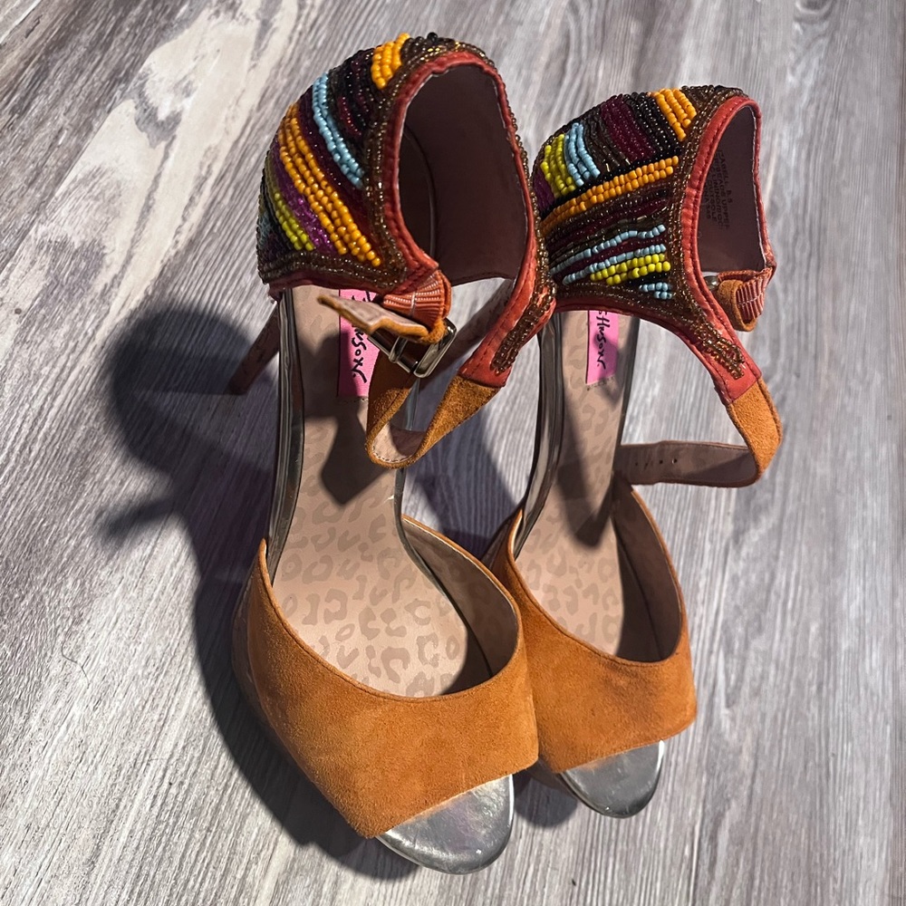 Betsey Johnson Orange Suede beaded Heels